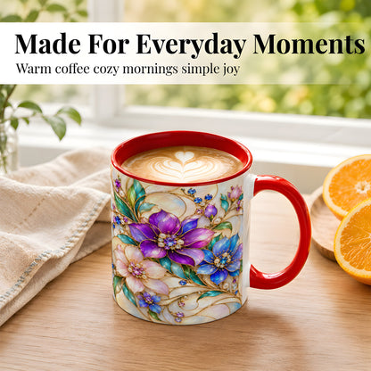 #pl[11oz|Red] Gem Floral Coffee Mug, Colorful Blossom Mug, Ceramic Cup