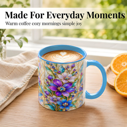 #pl[11oz|Blue] Purple Floral Coffee Mug, Jeweled Blossom Mug, Ceramic Cup