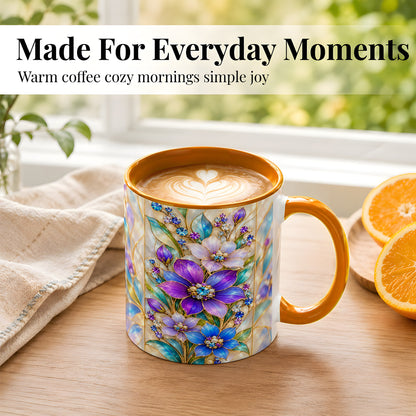 #pl[11oz|Orange] Purple Floral Coffee Mug, Jeweled Blossom Mug, Ceramic Cup