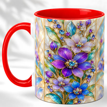 Purple Floral Coffee Mug, Jeweled Blossom Mug, Ceramic Cup