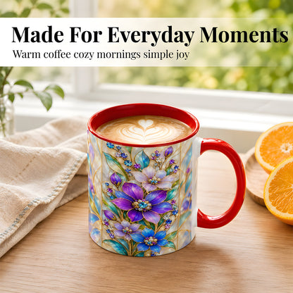 #pl[11oz|Red] Purple Floral Coffee Mug, Jeweled Blossom Mug, Ceramic Cup