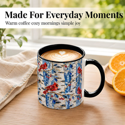 #pl[11oz|Black] Winter Cardinal Coffee Mug, Birch Forest Mug, Ceramic Cup