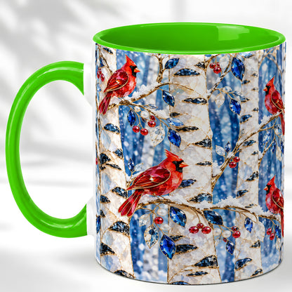 #pl[11oz|Green] Winter Cardinal Coffee Mug, Birch Forest Mug, Ceramic Cup