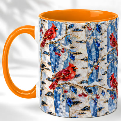 #pl[11oz|Orange] Winter Cardinal Coffee Mug, Birch Forest Mug, Ceramic Cup