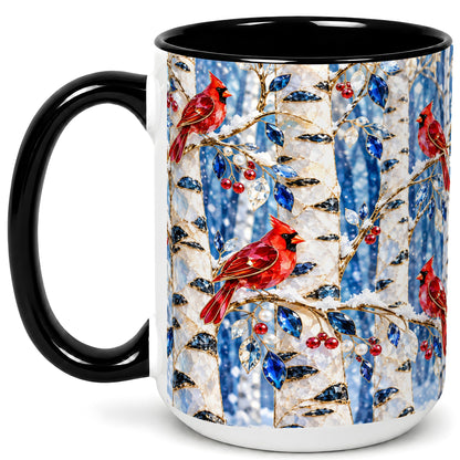 #pl[15oz|Black] Winter Cardinal Coffee Mug, Birch Forest Mug, Ceramic Cup