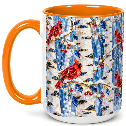 #pl[15oz|Orange] Winter Cardinal Coffee Mug, Birch Forest Mug, Ceramic Cup