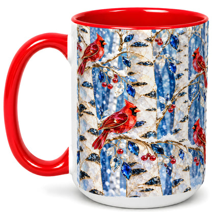 #pl[15oz|Red] Winter Cardinal Coffee Mug, Birch Forest Mug, Ceramic Cup