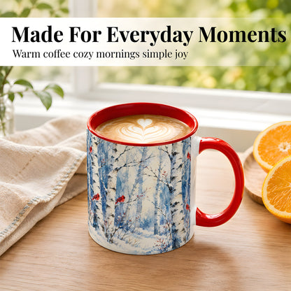 #pl[11oz|Red] Watercolor Cardinal Coffee Mug, Winter Birch Mug, Ceramic Cup