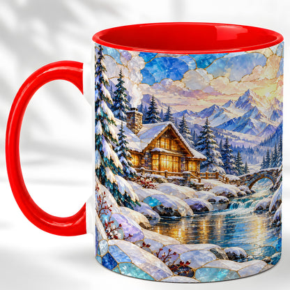 Snowy Cabin Coffee Mug, Winter Mountain Mug, Ceramic Cup