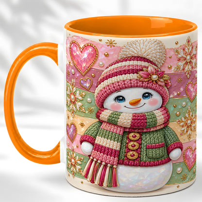 #pl[11oz|Orange] Cozy Snowman Coffee Mug, Heart Snowflake Mug, Ceramic Cup