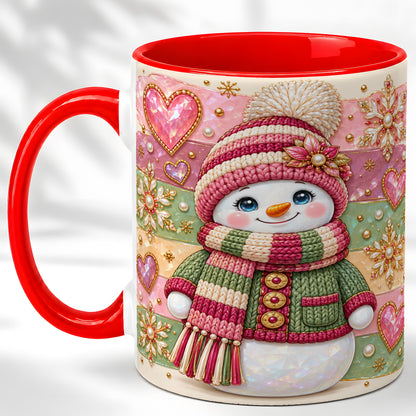 Cozy Snowman Coffee Mug, Heart Snowflake Mug, Ceramic Cup