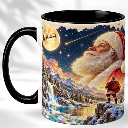 #pl[11oz|Black] Christmas Santa Coffee Mug, Moonlit Winter Mug, Ceramic Cup