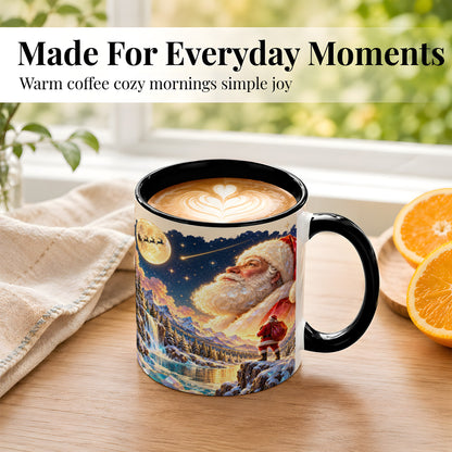 #pl[11oz|Black] Christmas Santa Coffee Mug, Moonlit Winter Mug, Ceramic Cup