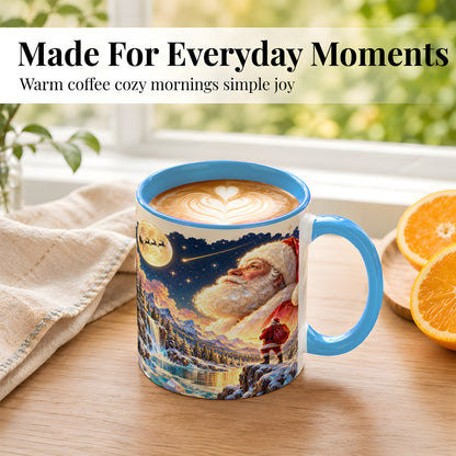 #pl[11oz|Blue] Christmas Santa Coffee Mug, Moonlit Winter Mug, Ceramic Cup
