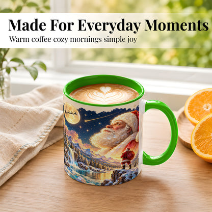 #pl[11oz|Green] Christmas Santa Coffee Mug, Moonlit Winter Mug, Ceramic Cup