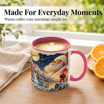 #pl[11oz|Pink] Christmas Santa Coffee Mug, Moonlit Winter Mug, Ceramic Cup