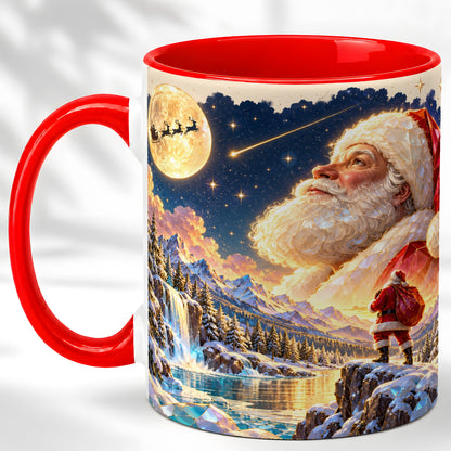 Christmas Santa Coffee Mug, Moonlit Winter Mug, Ceramic Cup