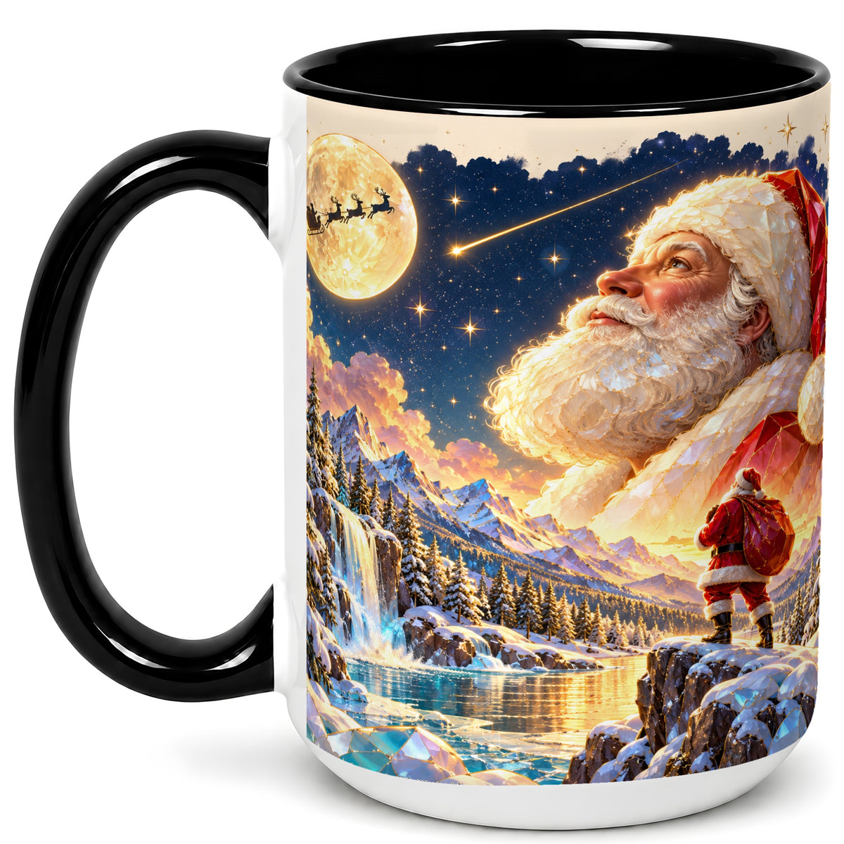 #pl[15oz|Black] Christmas Santa Coffee Mug, Moonlit Winter Mug, Ceramic Cup
