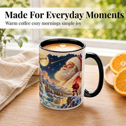 #pl[15oz|Black] Christmas Santa Coffee Mug, Moonlit Winter Mug, Ceramic Cup