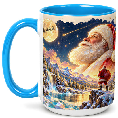 #pl[15oz|Blue] Christmas Santa Coffee Mug, Moonlit Winter Mug, Ceramic Cup