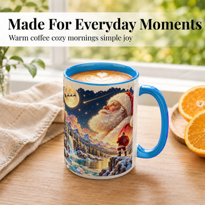#pl[15oz|Blue] Christmas Santa Coffee Mug, Moonlit Winter Mug, Ceramic Cup