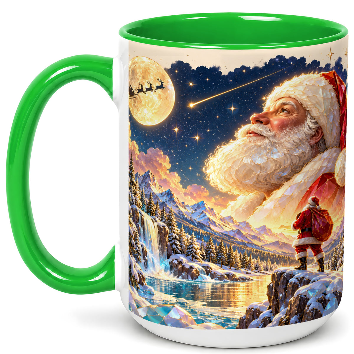 #pl[15oz|Green] Christmas Santa Coffee Mug, Moonlit Winter Mug, Ceramic Cup