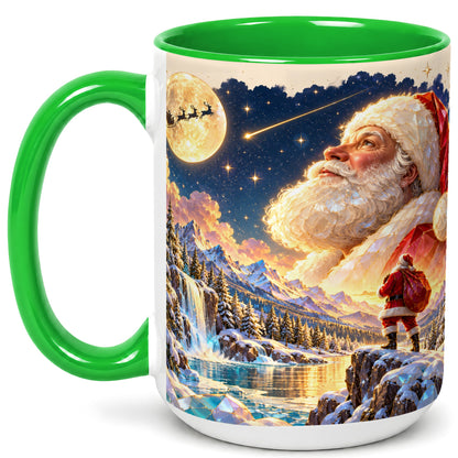 #pl[15oz|Green] Christmas Santa Coffee Mug, Moonlit Winter Mug, Ceramic Cup