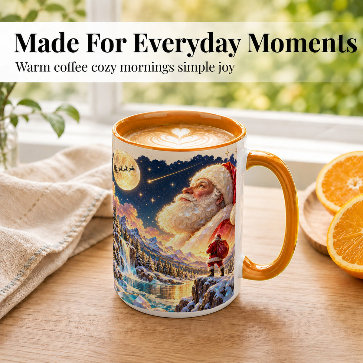 #pl[15oz|Orange] Christmas Santa Coffee Mug, Moonlit Winter Mug, Ceramic Cup