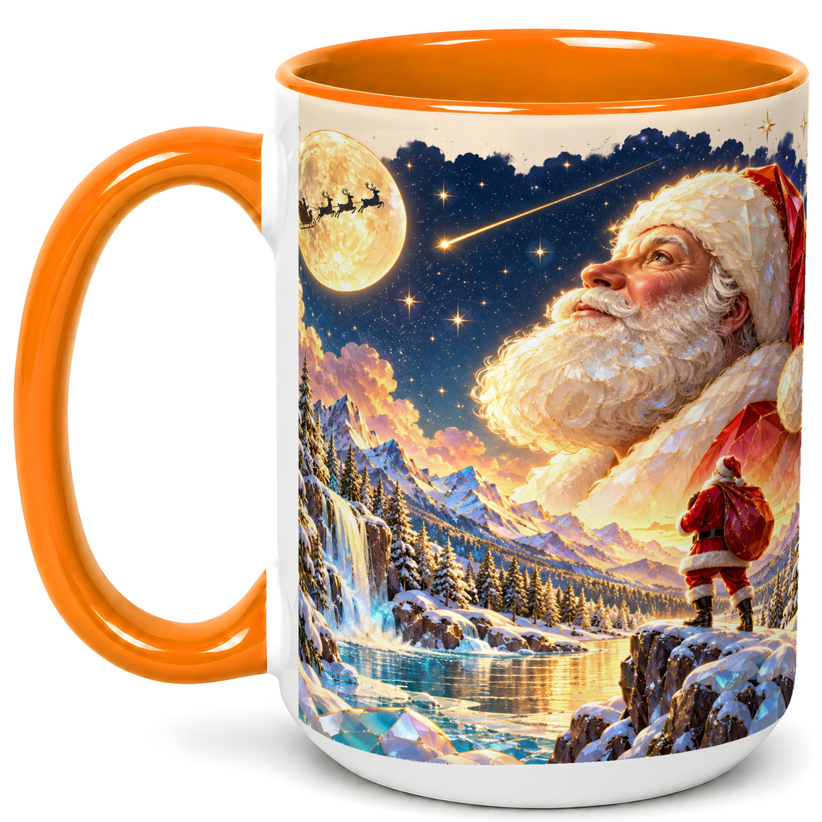 #pl[15oz|Orange] Christmas Santa Coffee Mug, Moonlit Winter Mug, Ceramic Cup