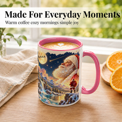 #pl[15oz|Pink] Christmas Santa Coffee Mug, Moonlit Winter Mug, Ceramic Cup