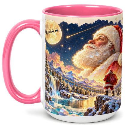 #pl[15oz|Pink] Christmas Santa Coffee Mug, Moonlit Winter Mug, Ceramic Cup