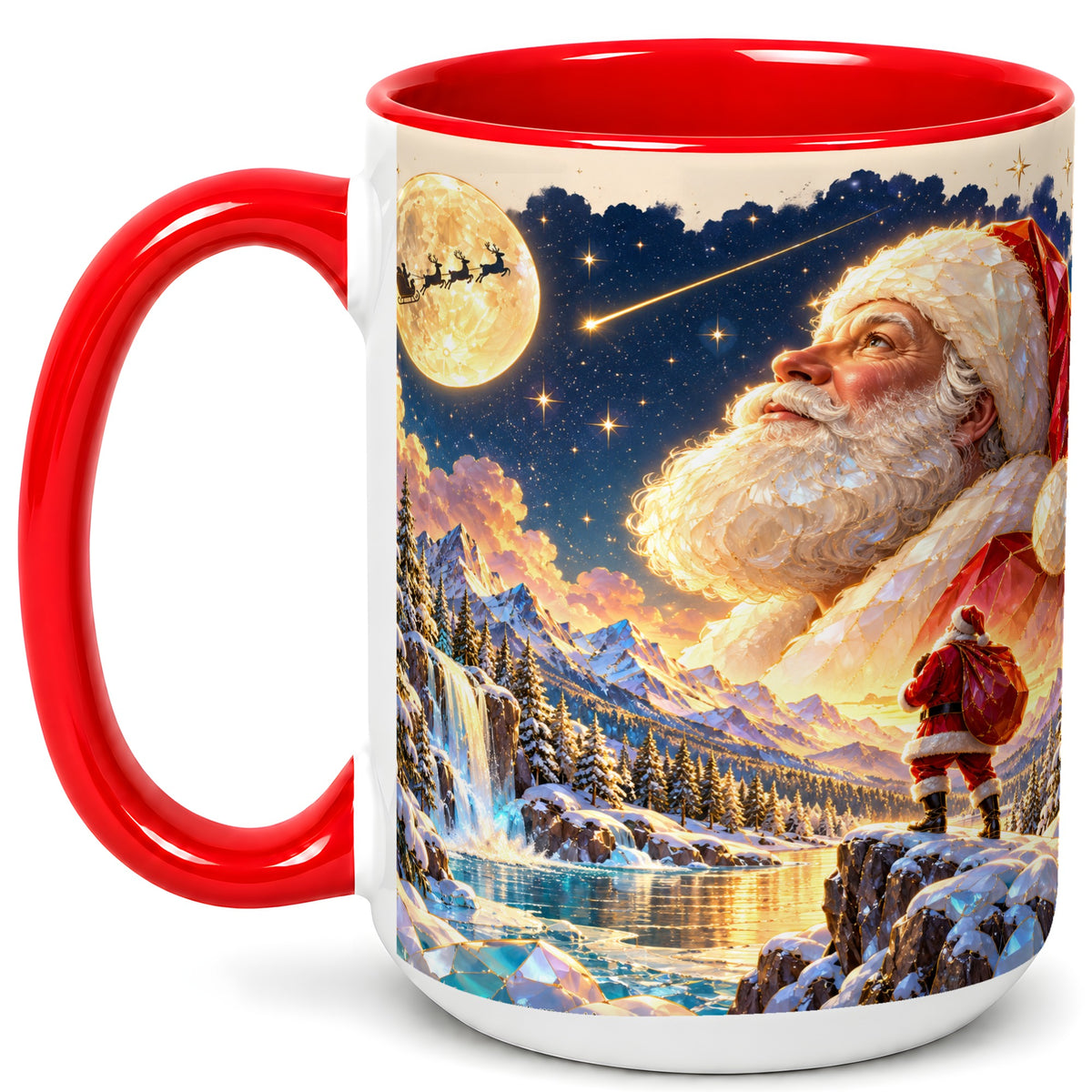 #pl[15oz|Red] Christmas Santa Coffee Mug, Moonlit Winter Mug, Ceramic Cup