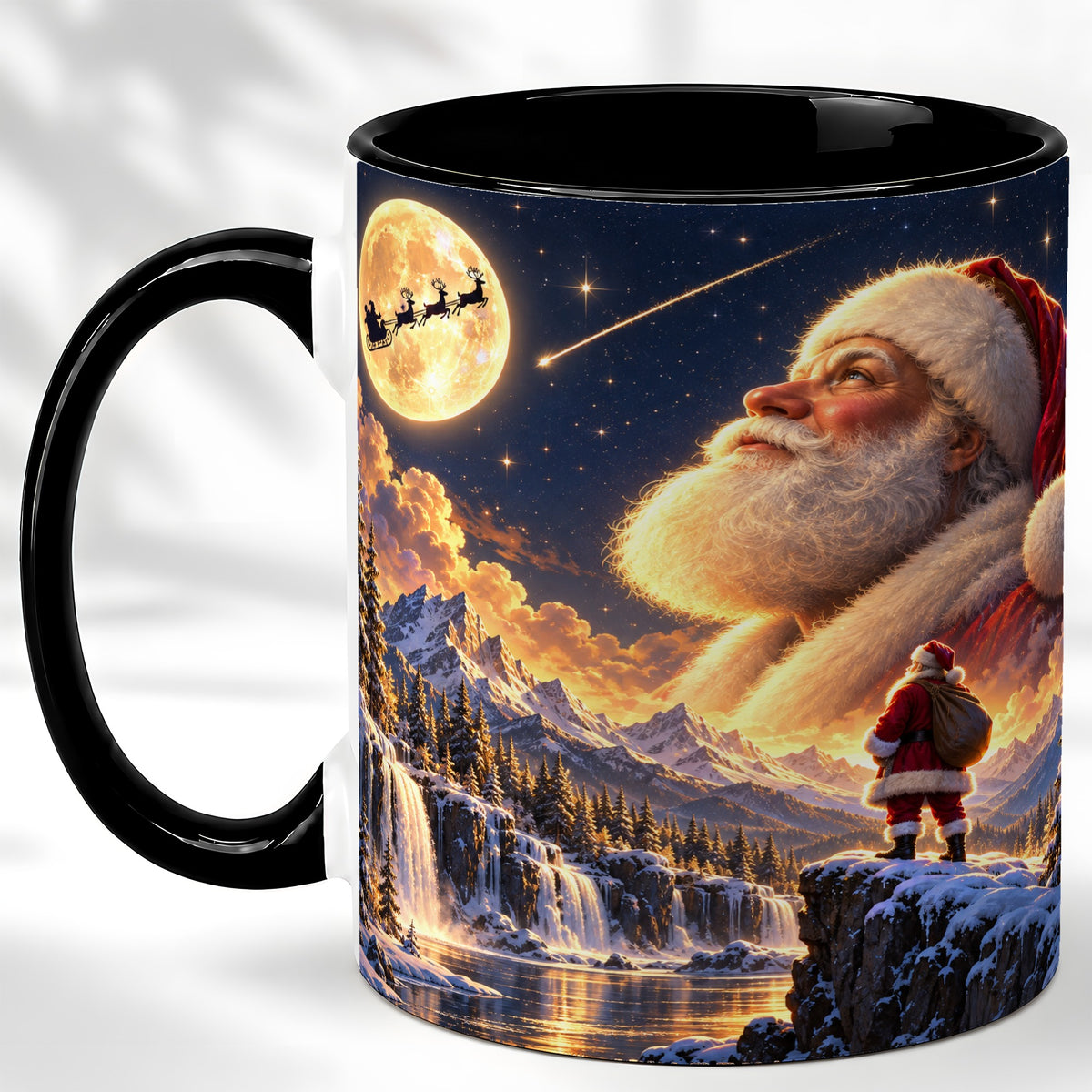#pl[11oz|Black] Santa Moon Coffee Mug, Winter Landscape Mug, Ceramic Cup
