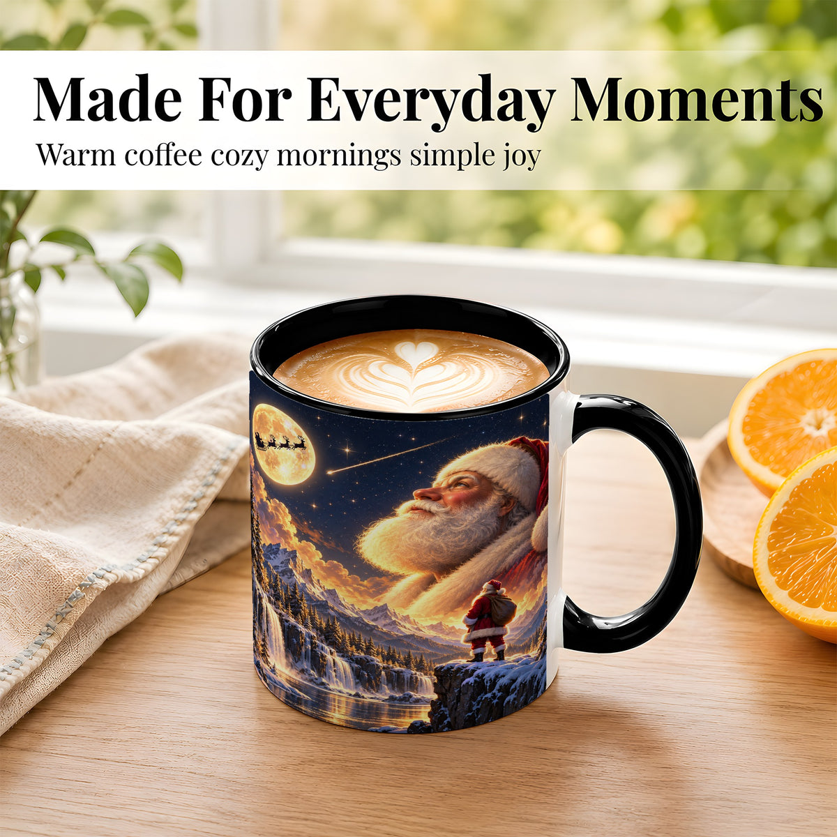 #pl[11oz|Black] Santa Moon Coffee Mug, Winter Landscape Mug, Ceramic Cup