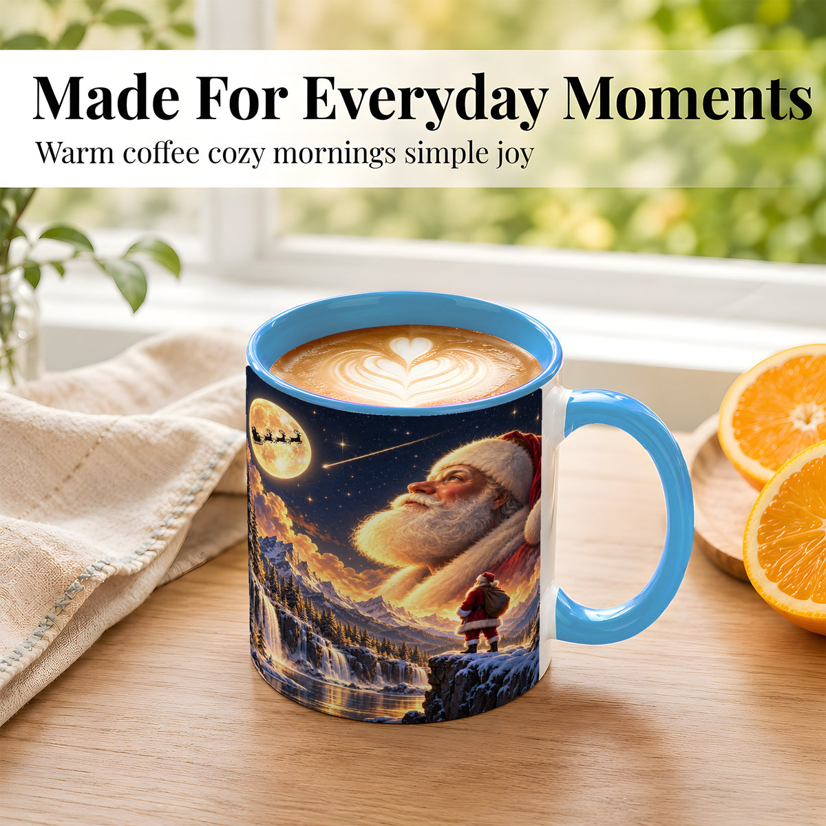 #pl[11oz|Blue] Santa Moon Coffee Mug, Winter Landscape Mug, Ceramic Cup