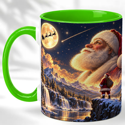 #pl[11oz|Green] Santa Moon Coffee Mug, Winter Landscape Mug, Ceramic Cup