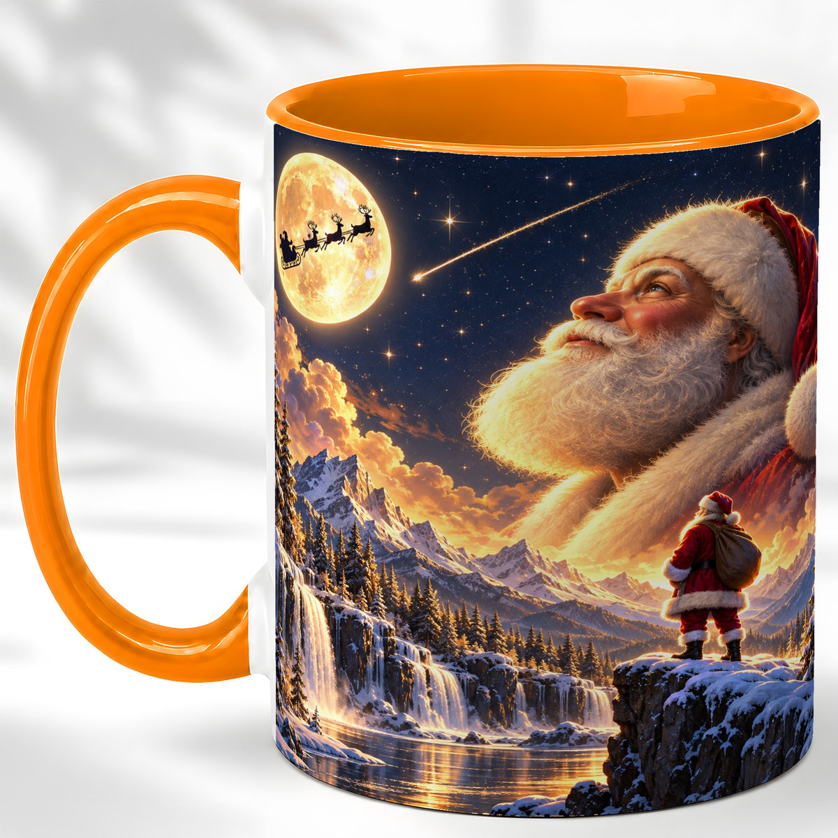 #pl[11oz|Orange] Santa Moon Coffee Mug, Winter Landscape Mug, Ceramic Cup