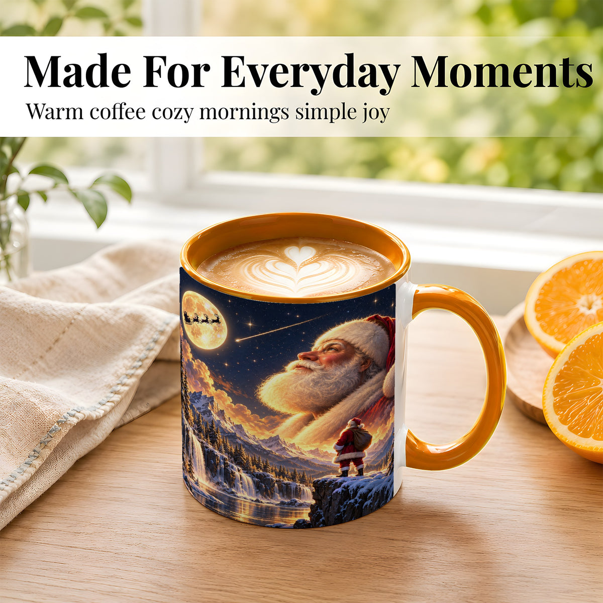 #pl[11oz|Orange] Santa Moon Coffee Mug, Winter Landscape Mug, Ceramic Cup