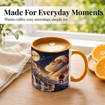 #pl[11oz|Orange] Santa Moon Coffee Mug, Winter Landscape Mug, Ceramic Cup