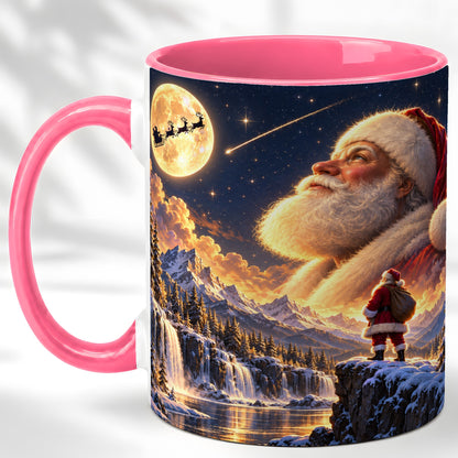 #pl[11oz|Pink] Santa Moon Coffee Mug, Winter Landscape Mug, Ceramic Cup