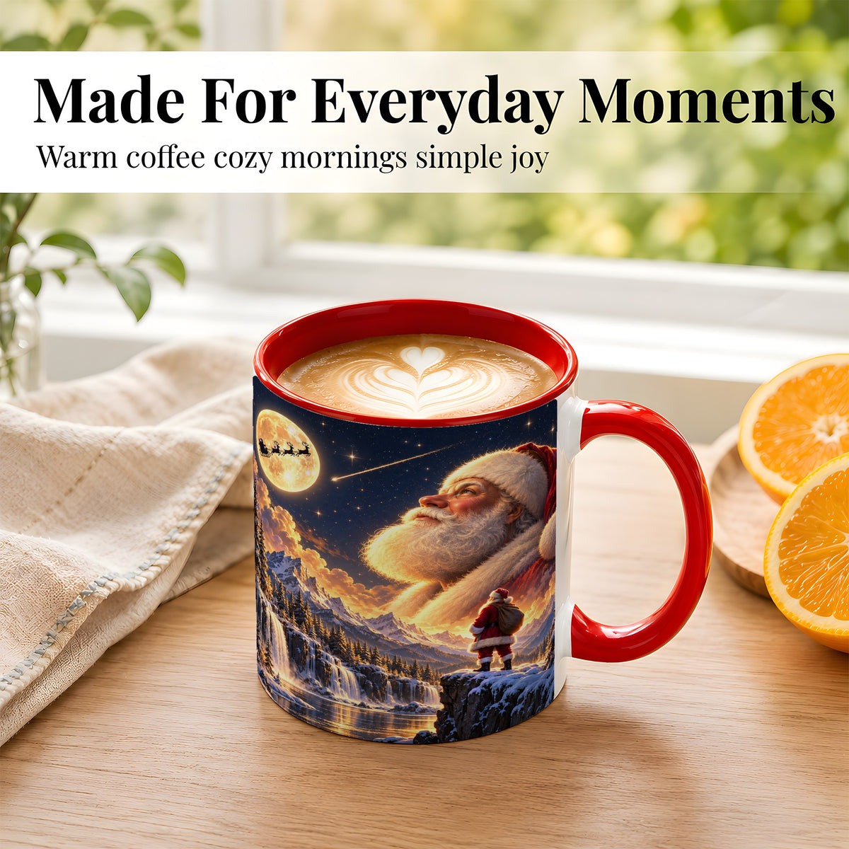 #pl[11oz|Red] Santa Moon Coffee Mug, Winter Landscape Mug, Ceramic Cup