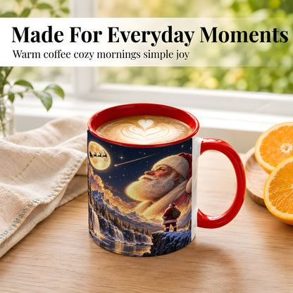 #pl[11oz|Red] Santa Moon Coffee Mug, Winter Landscape Mug, Ceramic Cup