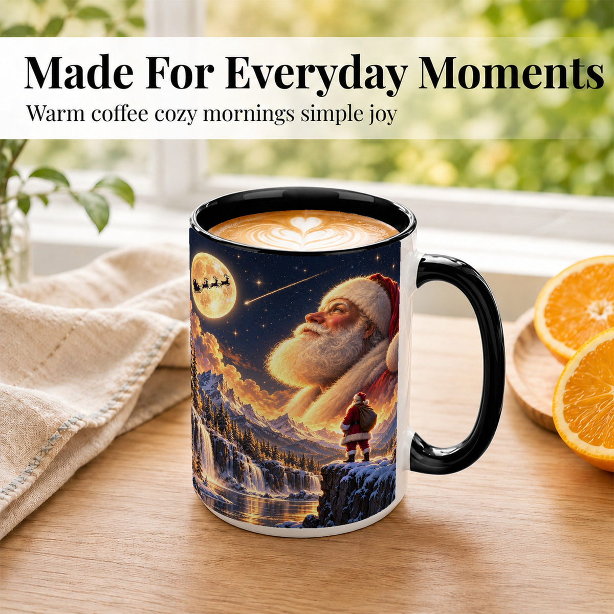#pl[15oz|Black] Santa Moon Coffee Mug, Winter Landscape Mug, Ceramic Cup