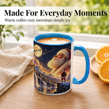 #pl[15oz|Blue] Santa Moon Coffee Mug, Winter Landscape Mug, Ceramic Cup