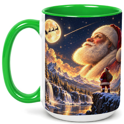 #pl[15oz|Green] Santa Moon Coffee Mug, Winter Landscape Mug, Ceramic Cup