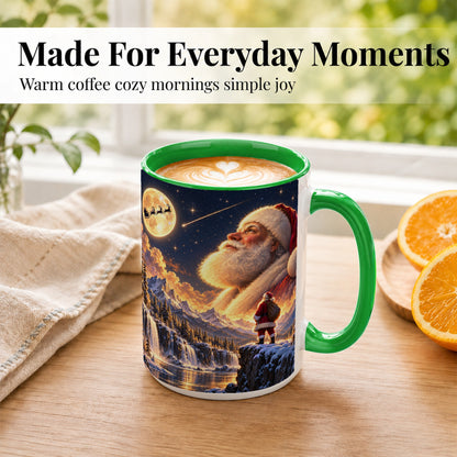 #pl[15oz|Green] Santa Moon Coffee Mug, Winter Landscape Mug, Ceramic Cup