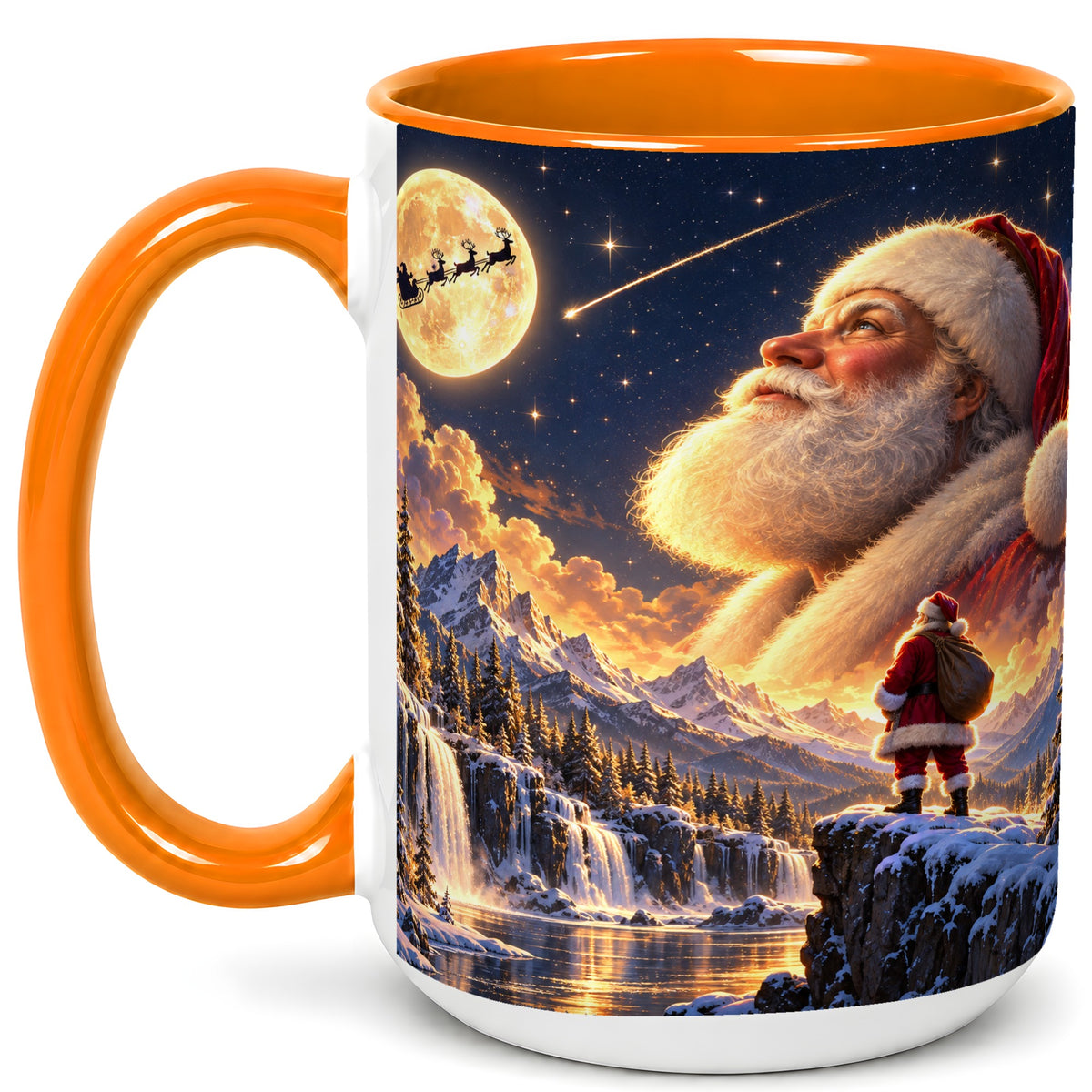 #pl[15oz|Orange] Santa Moon Coffee Mug, Winter Landscape Mug, Ceramic Cup