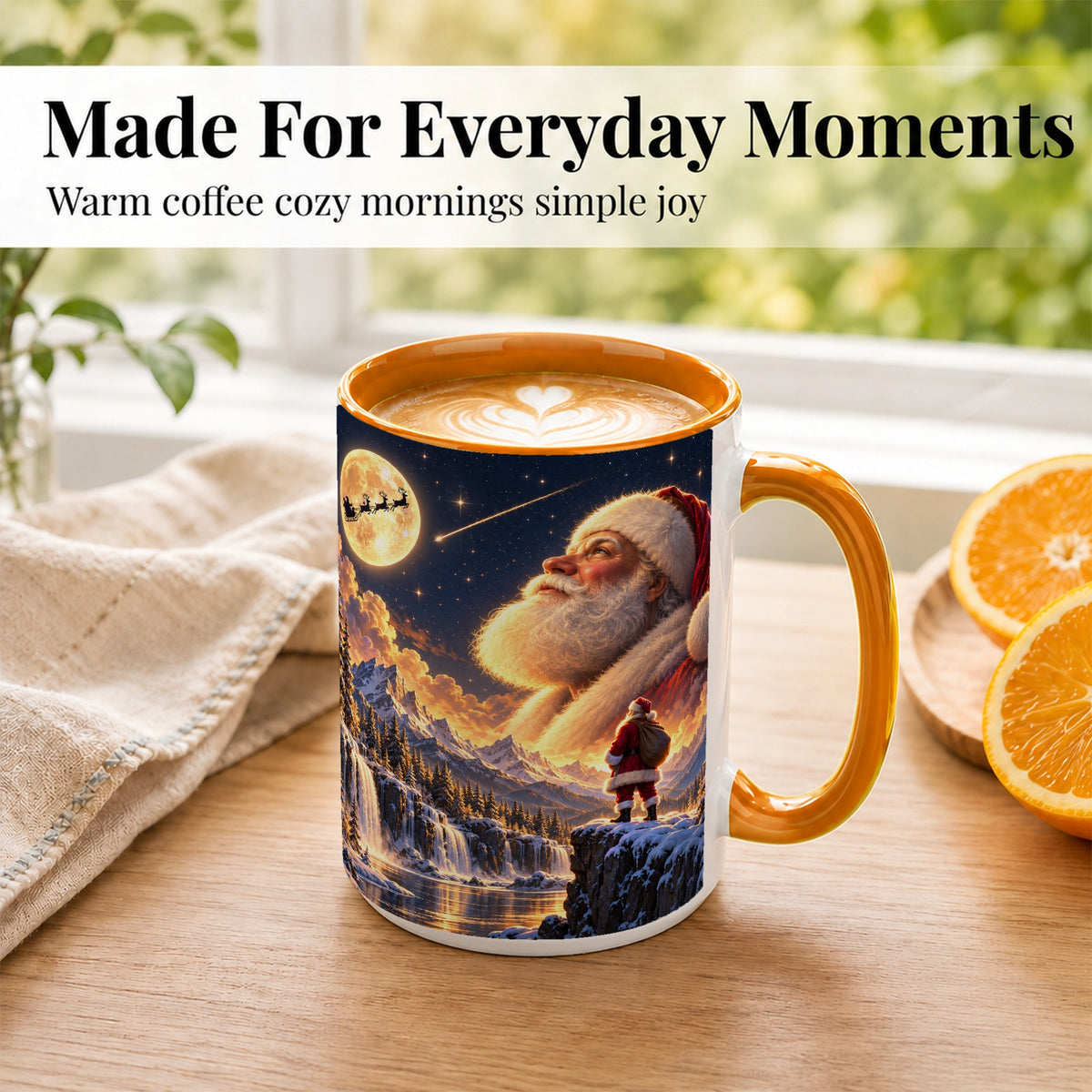 #pl[15oz|Orange] Santa Moon Coffee Mug, Winter Landscape Mug, Ceramic Cup