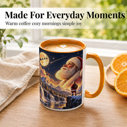 #pl[15oz|Orange] Santa Moon Coffee Mug, Winter Landscape Mug, Ceramic Cup