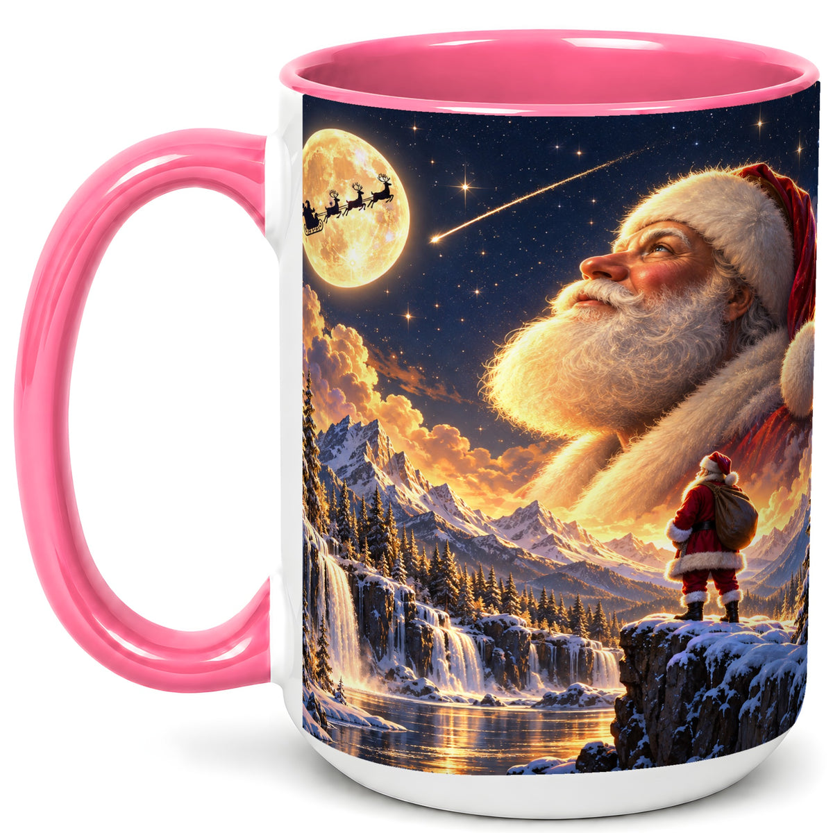 #pl[15oz|Pink] Santa Moon Coffee Mug, Winter Landscape Mug, Ceramic Cup